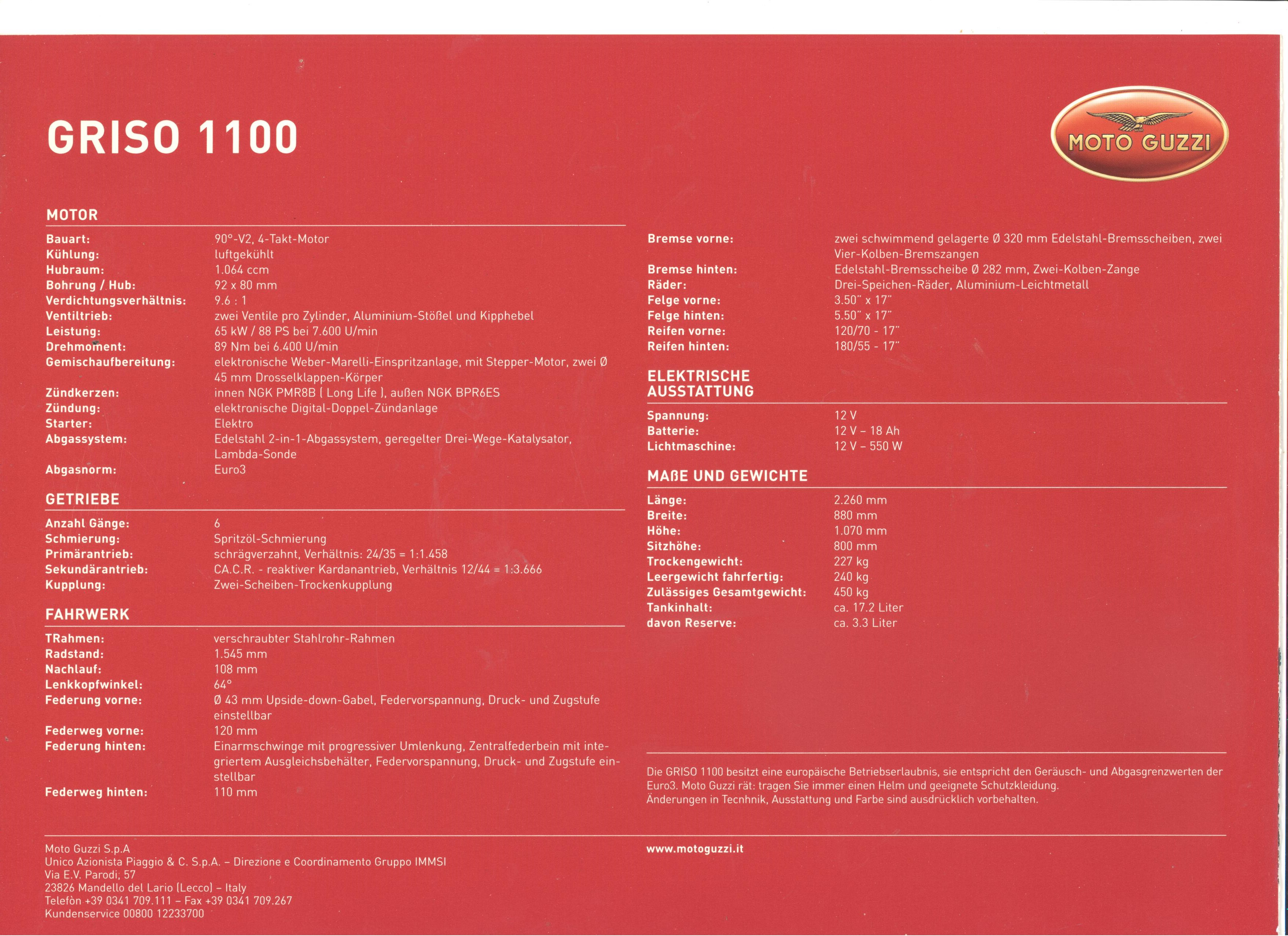 Moto Guzzi factory brochure: Griso 1100