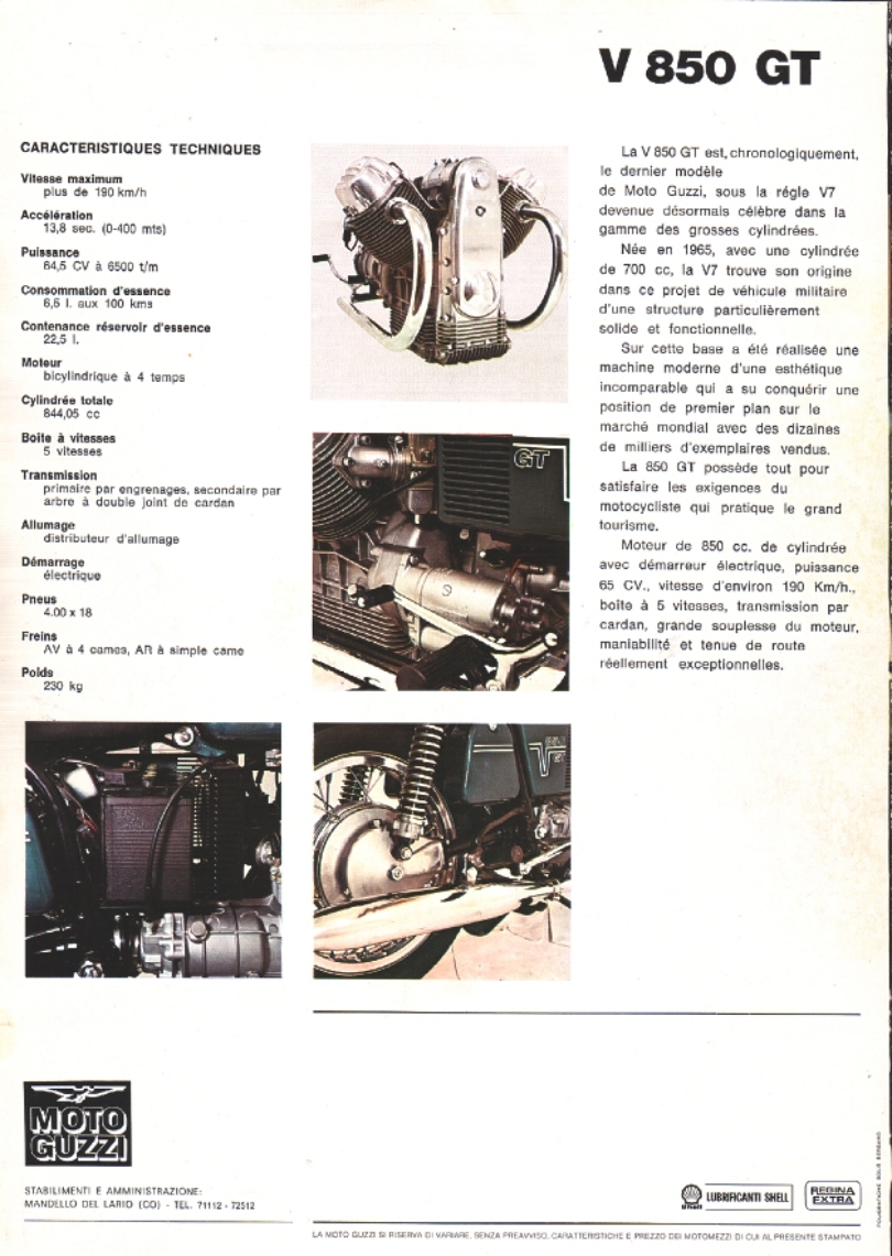 Moto Guzzi factory brochure: 850 GT