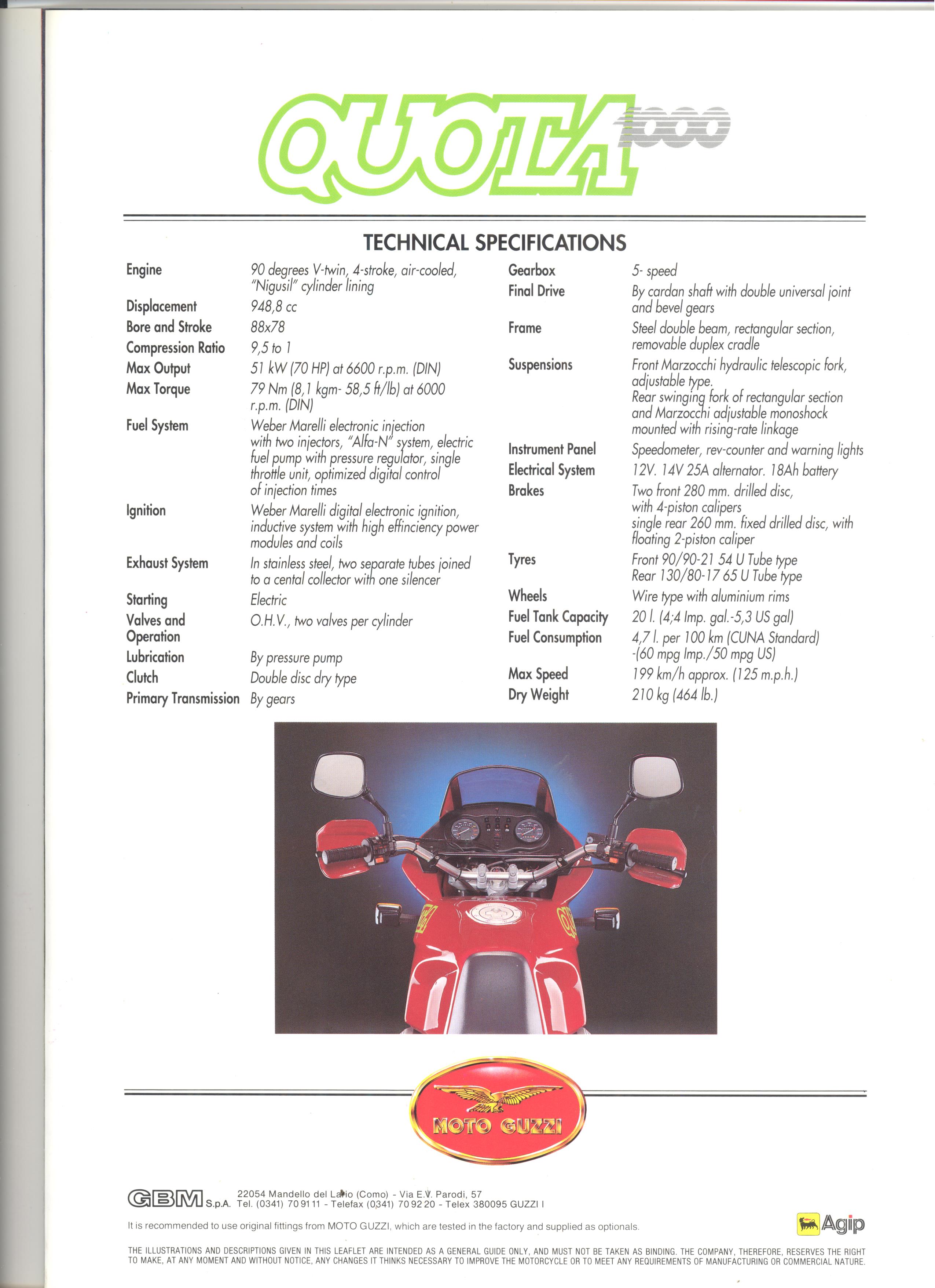 Moto Guzzi factory brochure: Quota 1000