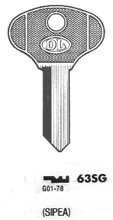 Ilco F91G key blank. Note: The key pattern shown is the keyhole that the key goes into, not the view from the tip of the key.