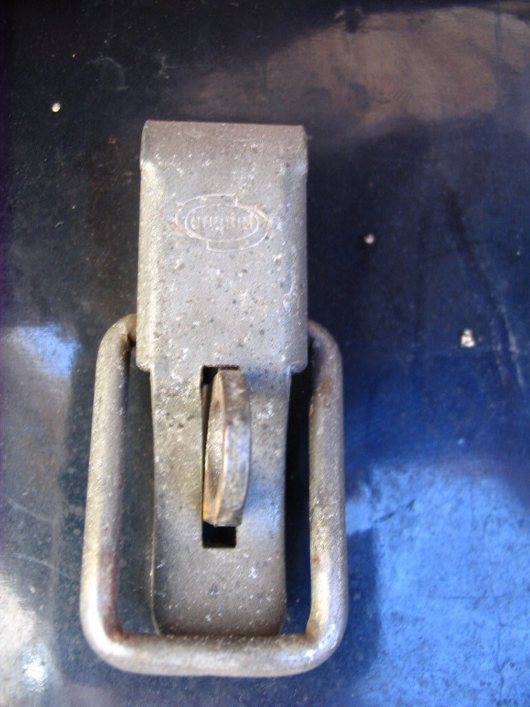 Left saddlebag: Close up of latch with CORBIN logo. LAPD saddlebags as used on Police versions of the Moto Guzzi V700, Ambassador, and Eldorado